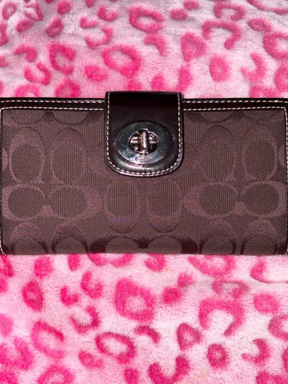 Coach Brown Signature Jacquard Turn-Lock Wallet